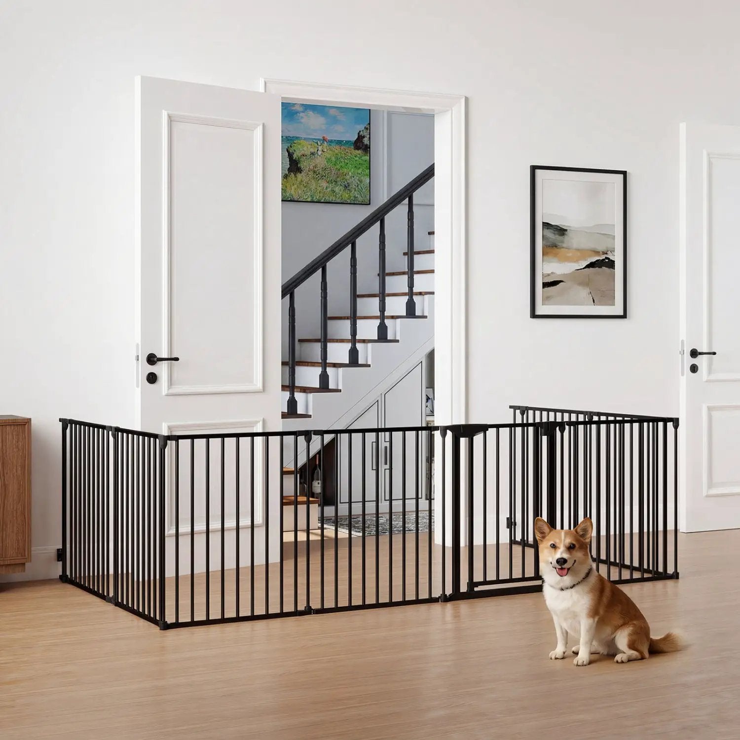 8-Panel Extra Wide Baby Gate Adjustable Pet Safety Fence with Auto-close Door by DirectDeals