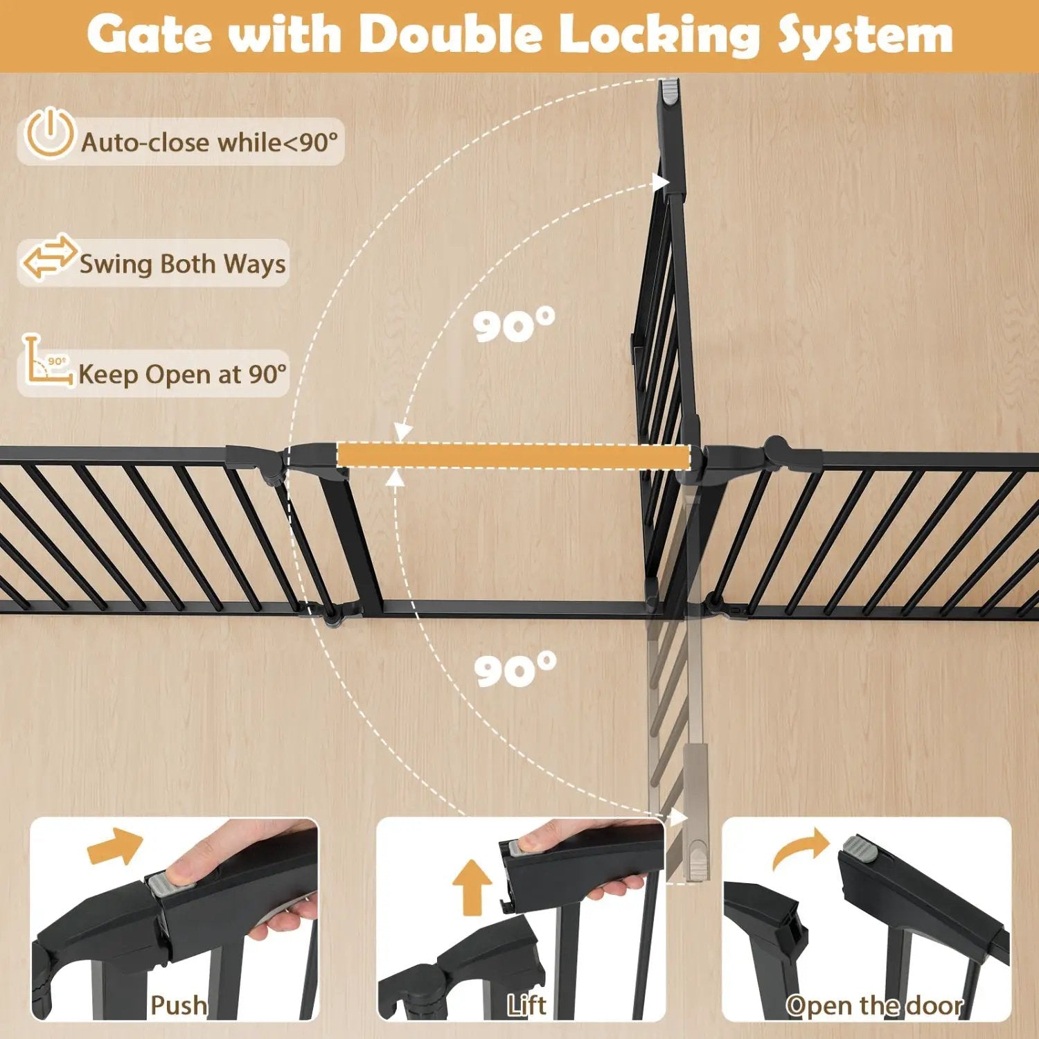 8-Panel Extra Wide Baby Gate Adjustable Pet Safety Fence with Auto-close Door by DirectDeals
