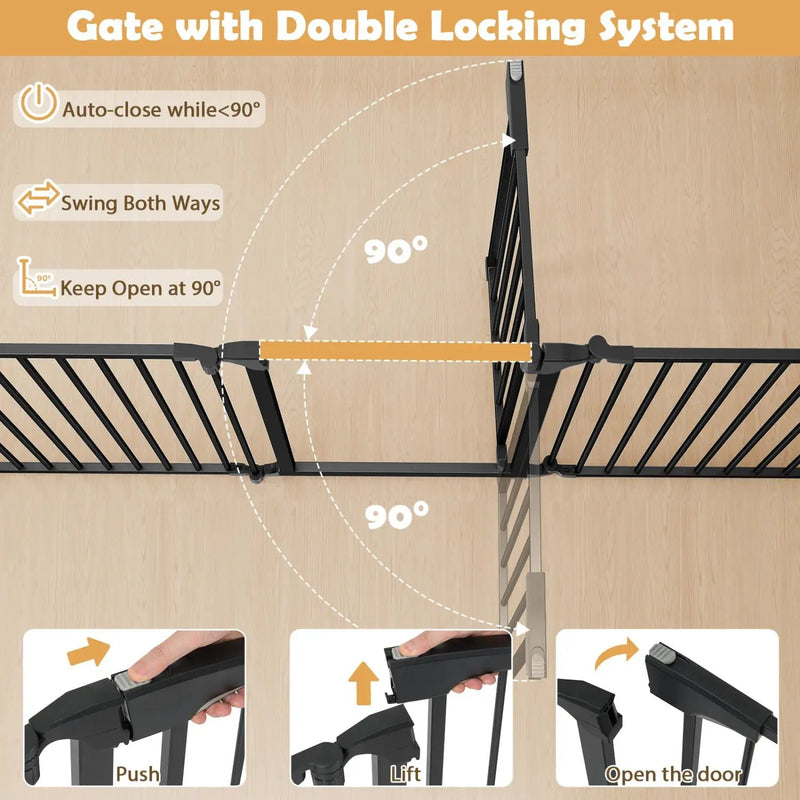8-Panel Extra Wide Baby Gate Adjustable Pet Safety Fence with Auto-close Door by DirectDeals