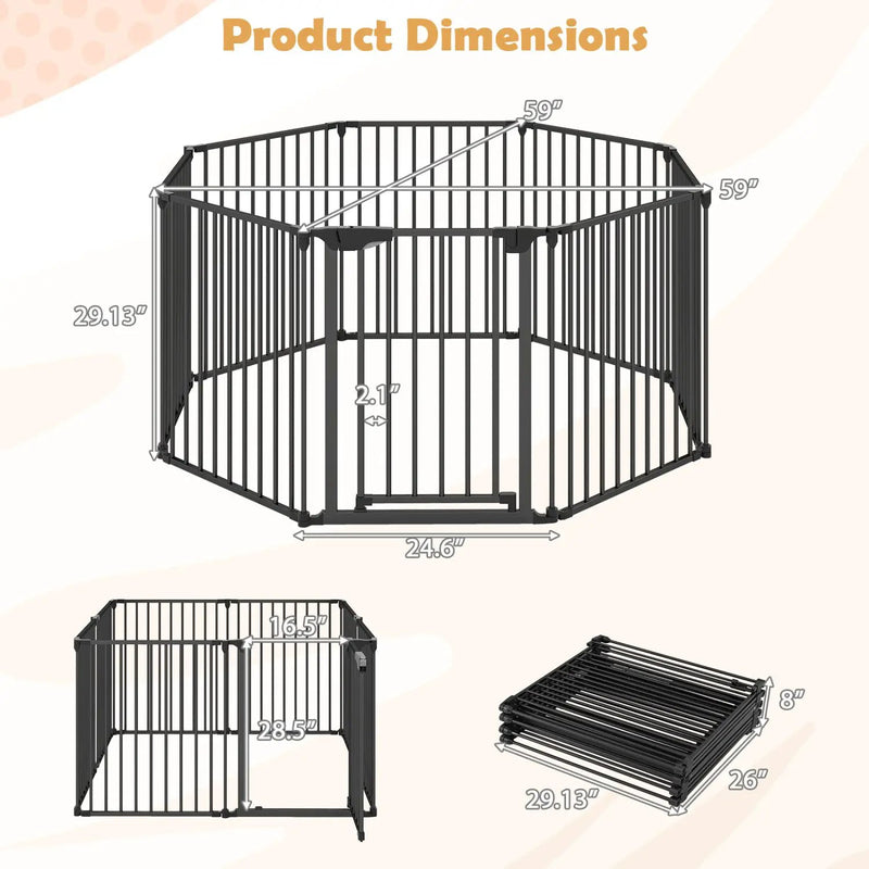 8-Panel Extra Wide Baby Gate Adjustable Pet Safety Fence with Auto-close Door by DirectDeals