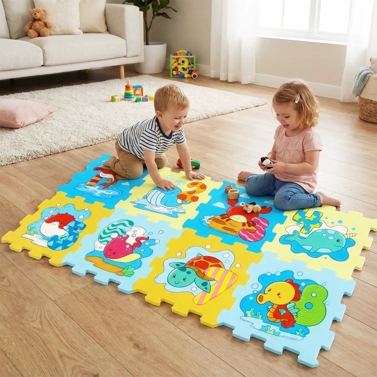 8-Piece Educational Interlocking Baby Play Mat with Animals and Numbers by DirectDeals