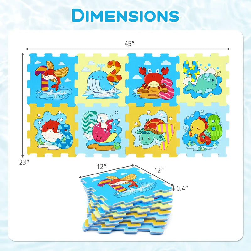 8-Piece Educational Interlocking Baby Play Mat with Animals and Numbers by DirectDeals