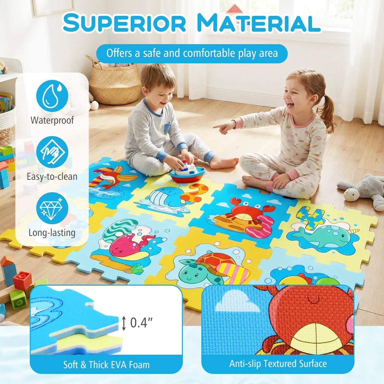 8-Piece Educational Interlocking Baby Play Mat with Animals and Numbers by DirectDeals