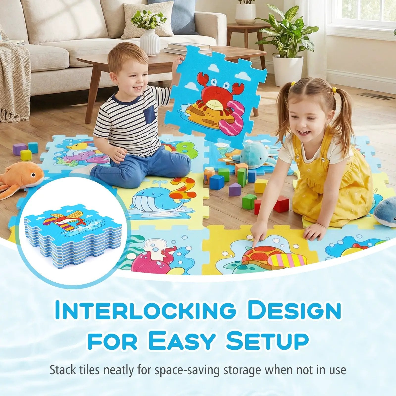 8-Piece Educational Interlocking Baby Play Mat with Animals and Numbers by DirectDeals