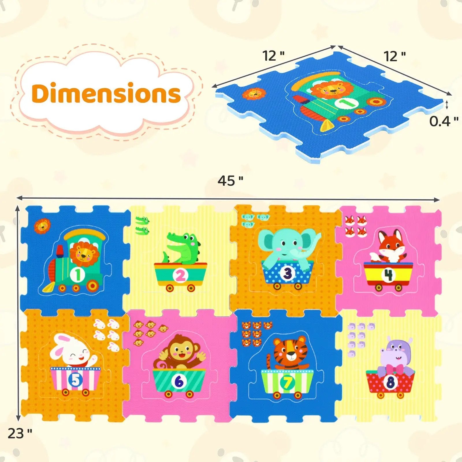 8-Piece Interlocking Baby Floor Puzzle Tiles with Educational Numbers by DirectDeals