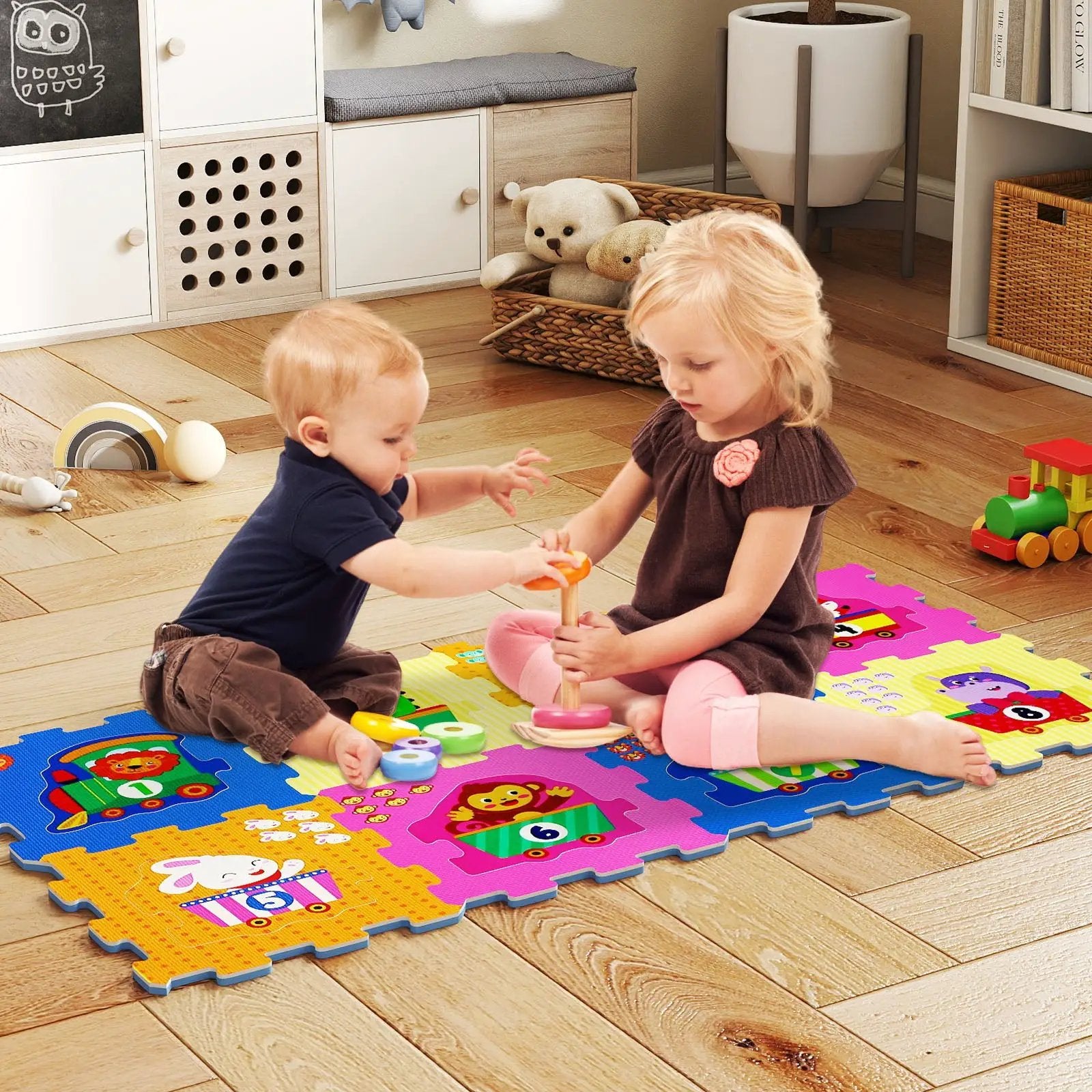 8-Piece Interlocking Baby Floor Puzzle Tiles with Educational Numbers by DirectDeals