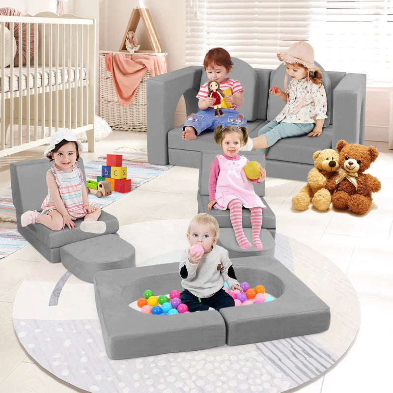 8-Piece Modular Kids Play Couch with Comfy Suede Fabric by DirectDeals