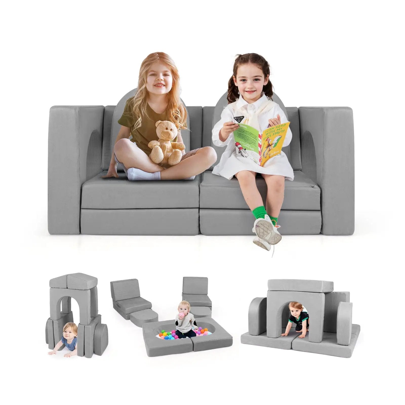 8-Piece Modular Kids Play Couch with Comfy Suede Fabric by DirectDeals