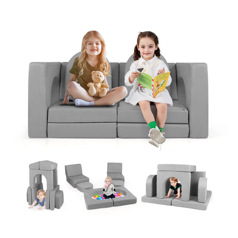 8-Piece Modular Kids Play Couch with Comfy Suede Fabric by DirectDeals