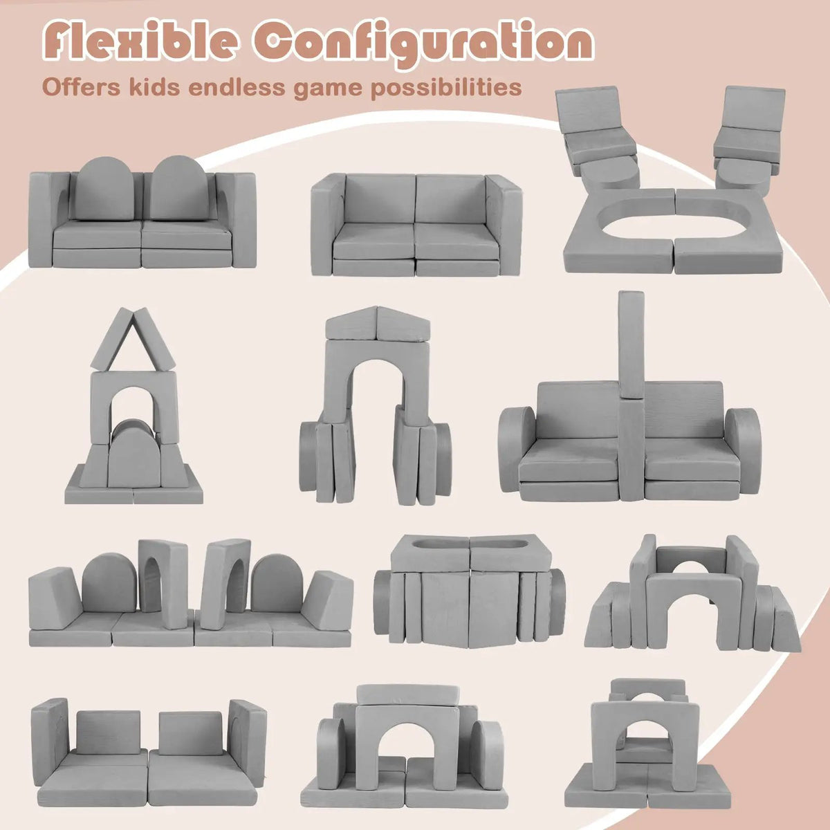 8-Piece Modular Kids Play Couch with Comfy Suede Fabric by DirectDeals