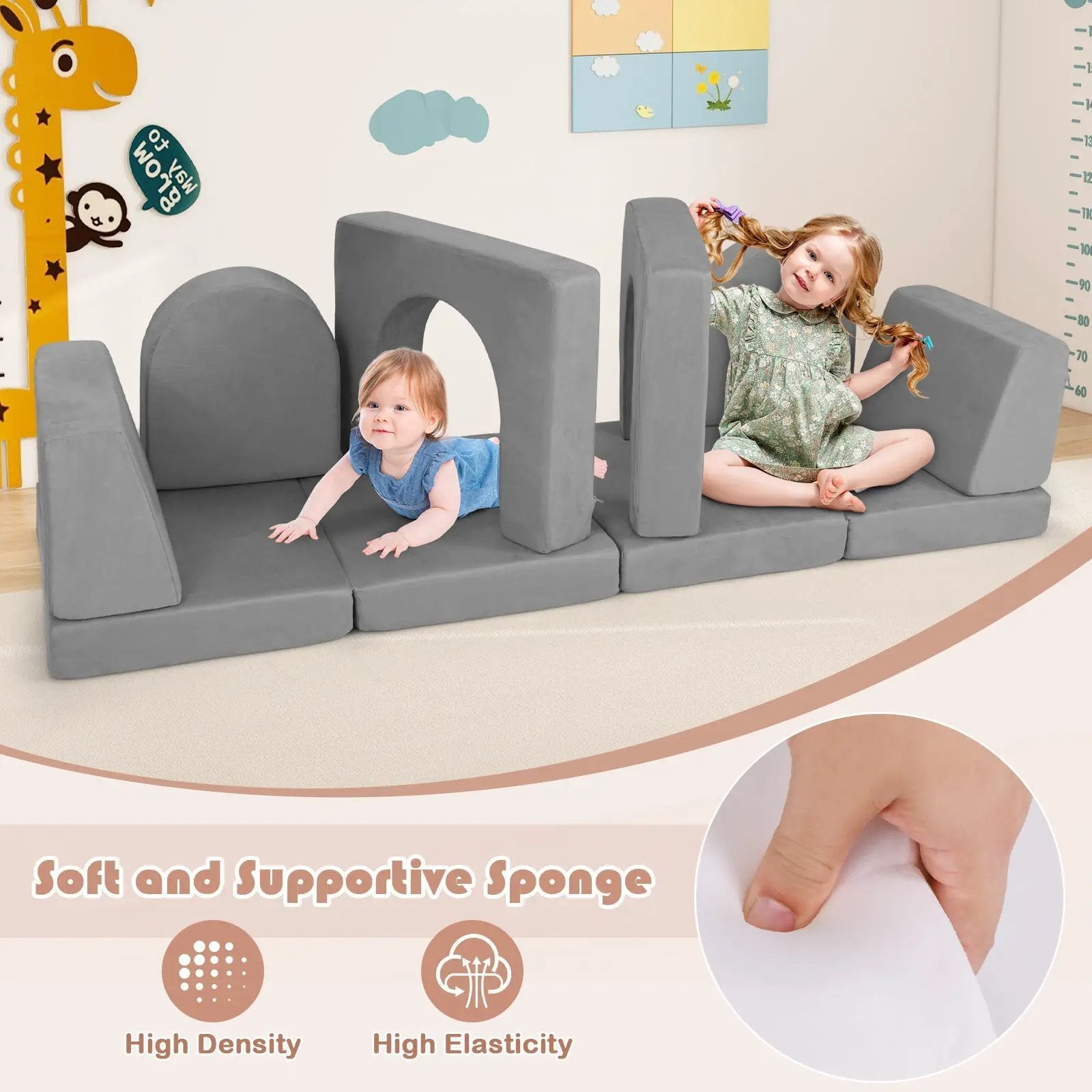8-Piece Modular Kids Play Couch with Comfy Suede Fabric by DirectDeals
