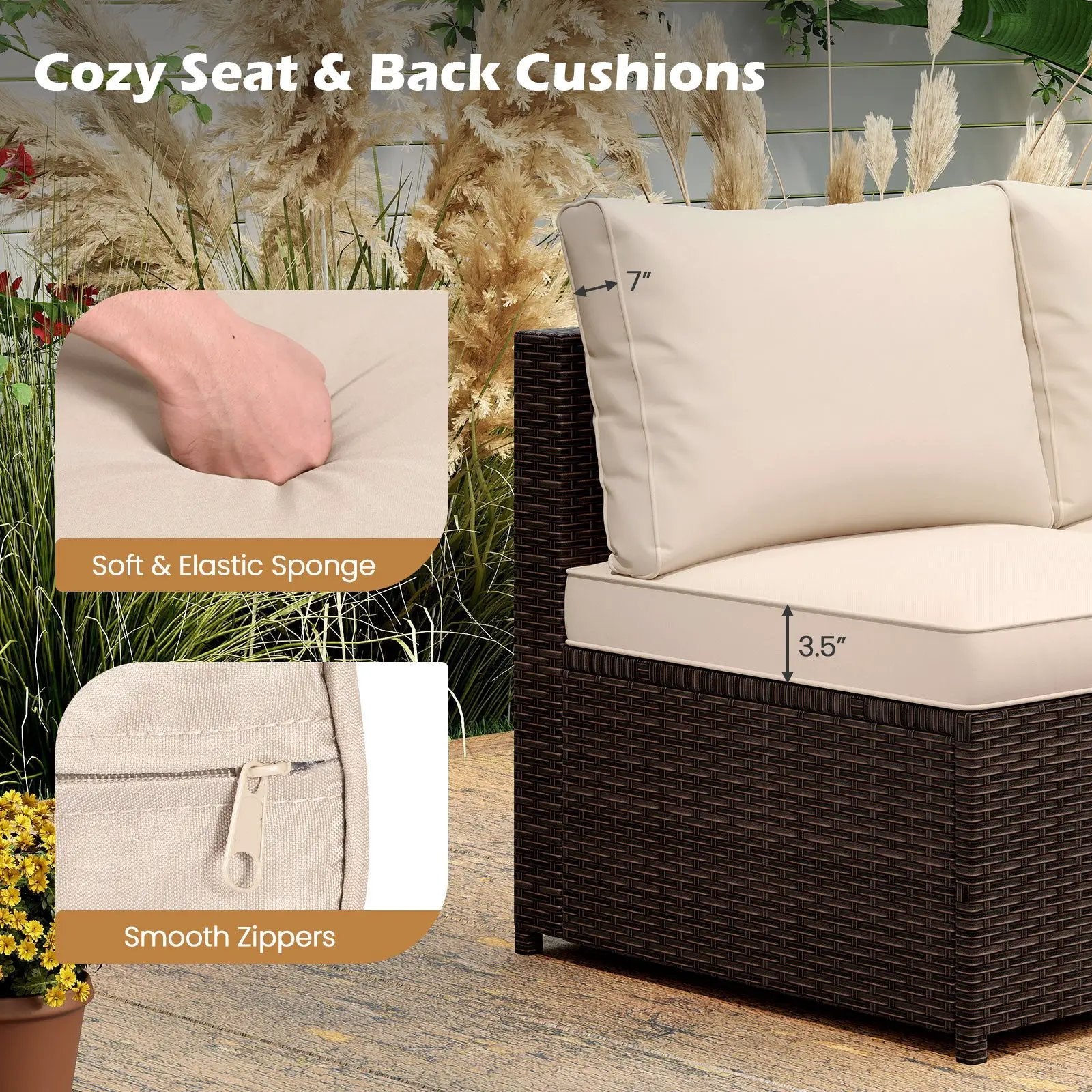 8 Piece Patio Furniture Set with Storage Box and Tempered Glass Coffee Table-Beige by DirectDeals