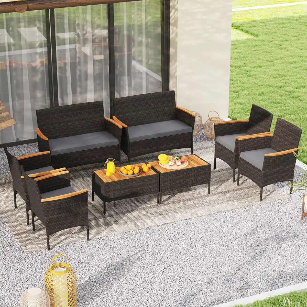 8 Piece Patio Wicker Sofa Set 4 Rattan Chairs and 2 Loveseat with 2 Table by DirectDeals