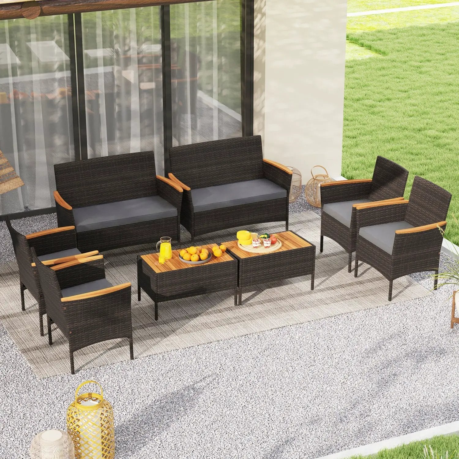 8 Piece Patio Wicker Sofa Set 4 Rattan Chairs and 2 Loveseat with 2 Table by DirectDeals