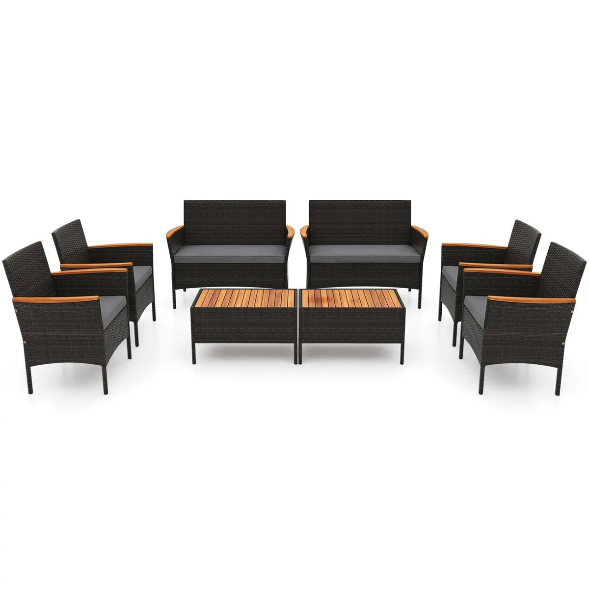 8 Piece Patio Wicker Sofa Set 4 Rattan Chairs and 2 Loveseat with 2 Table by DirectDeals