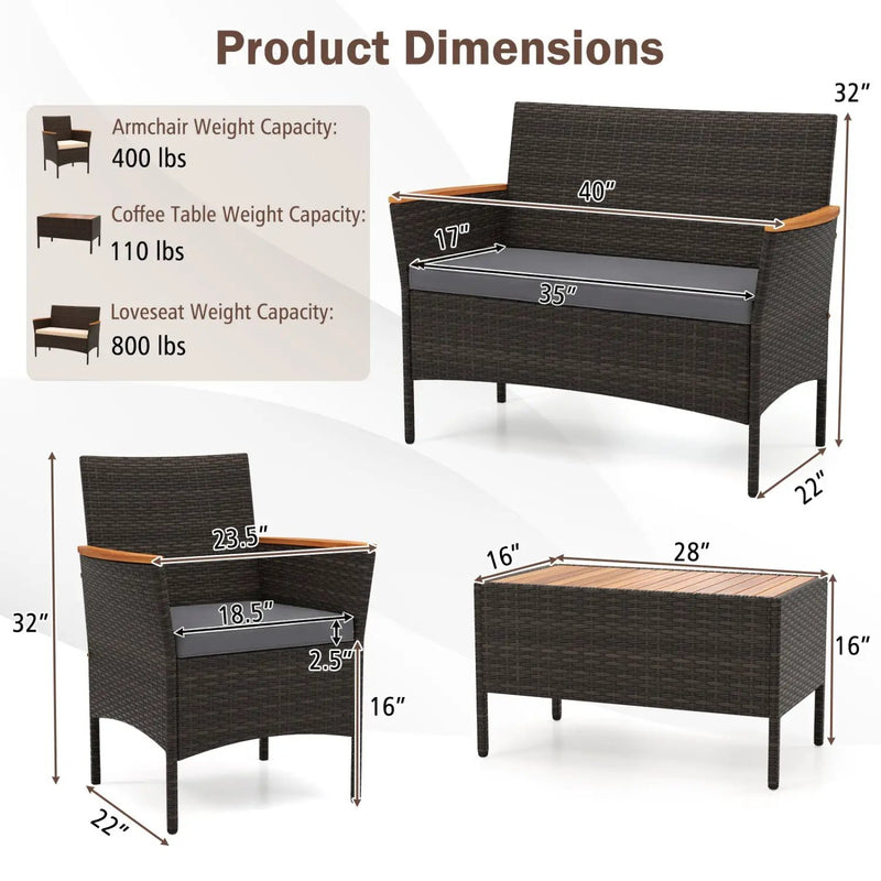 8 Piece Patio Wicker Sofa Set 4 Rattan Chairs and 2 Loveseat with 2 Table by DirectDeals