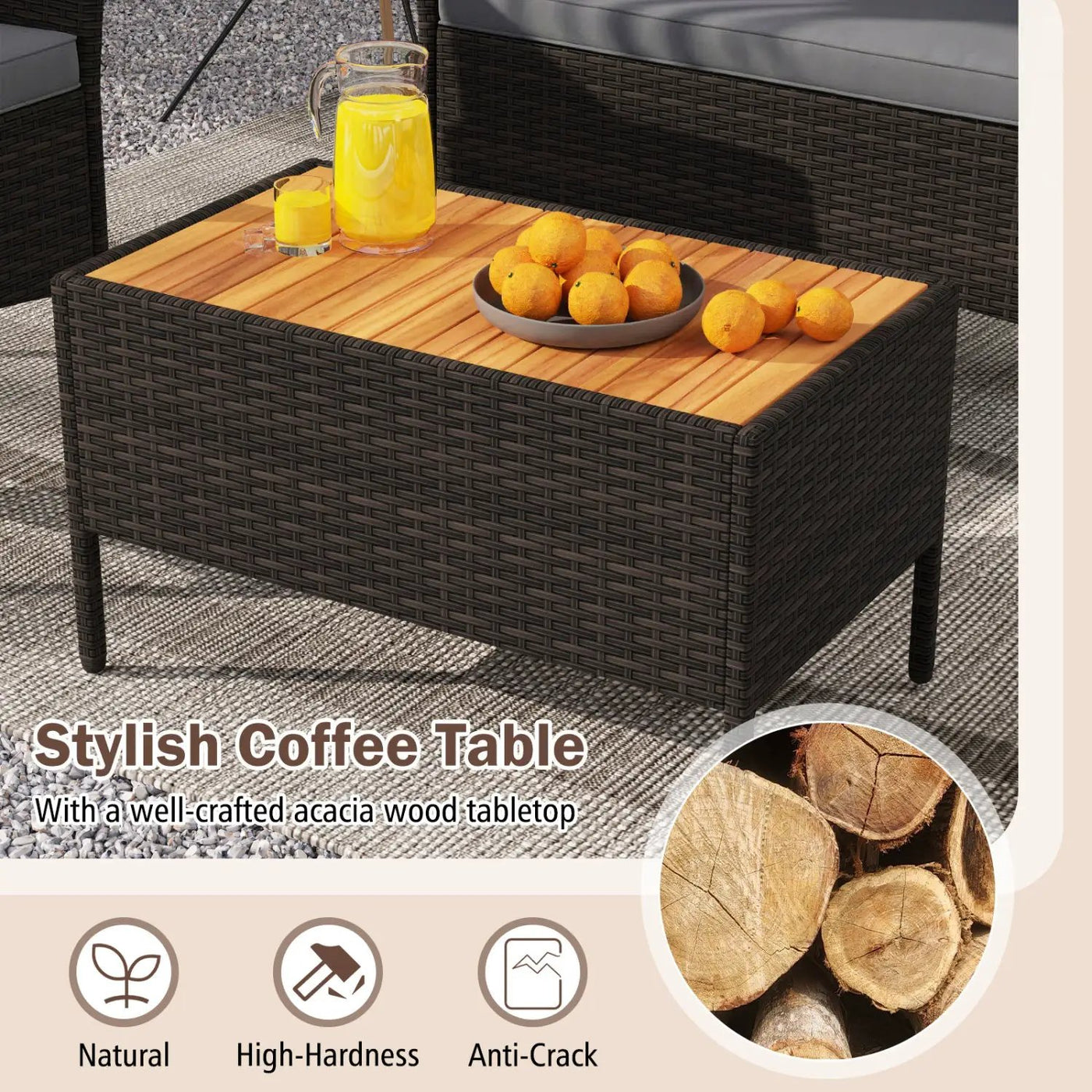 8 Piece Patio Wicker Sofa Set 4 Rattan Chairs and 2 Loveseat with 2 Table by DirectDeals