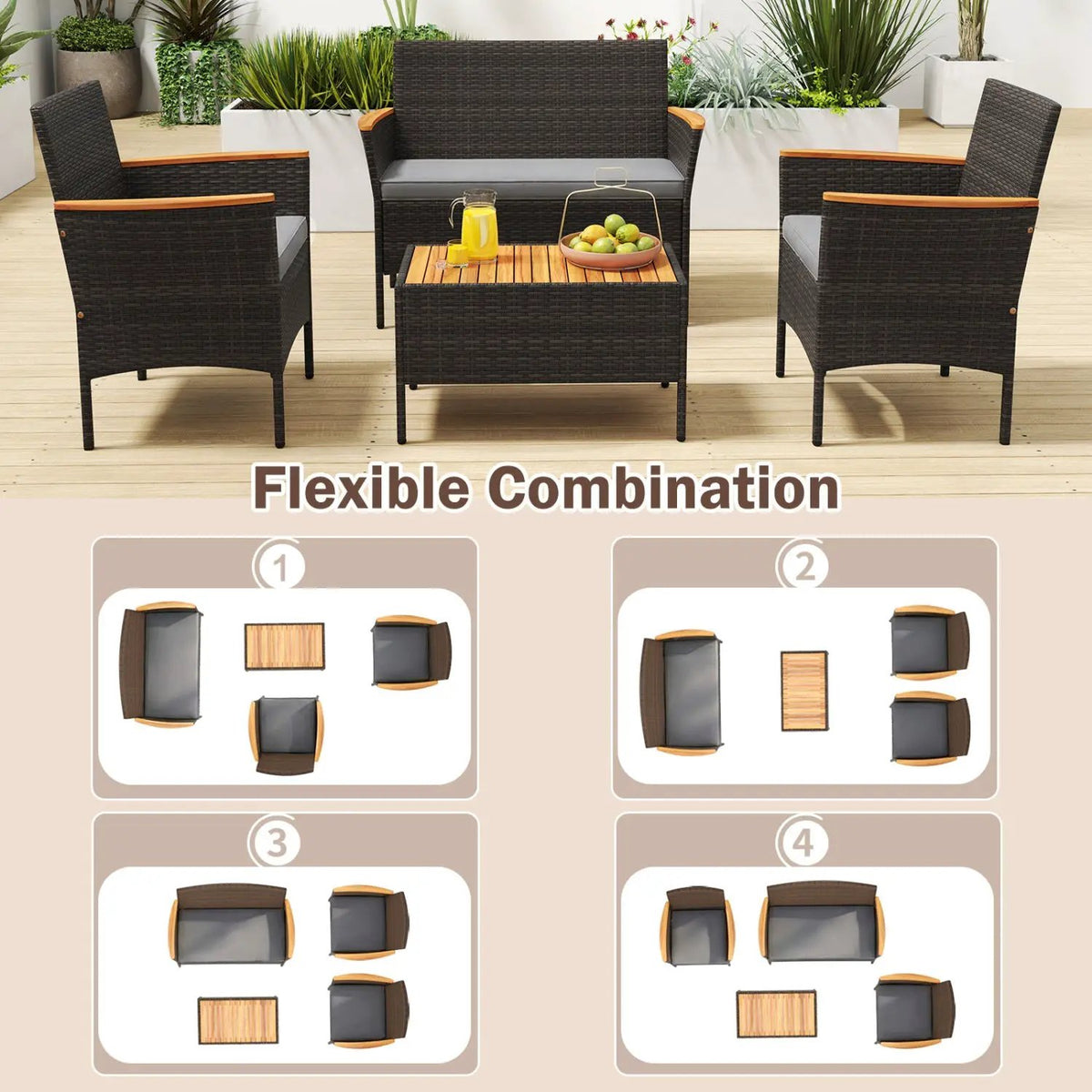 8 Piece Patio Wicker Sofa Set 4 Rattan Chairs and 2 Loveseat with 2 Table by DirectDeals