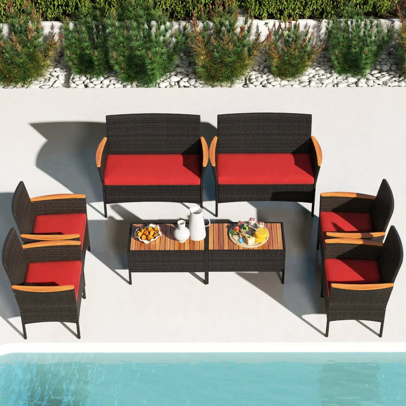 8 Piece Patio Wicker Sofa Set 4 Rattan Chairs and 2 Loveseat with 2 Table by DirectDeals