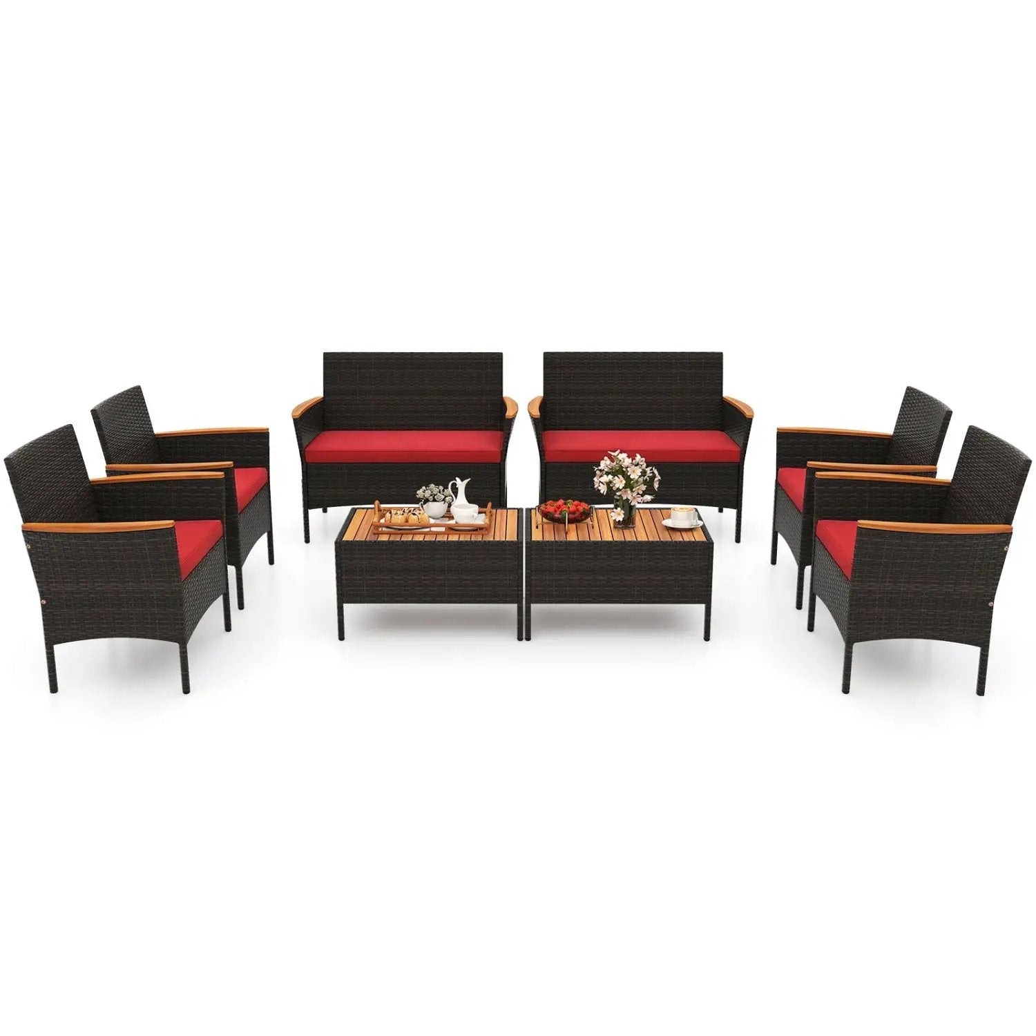 8 Piece Patio Wicker Sofa Set 4 Rattan Chairs and 2 Loveseat with 2 Table by DirectDeals