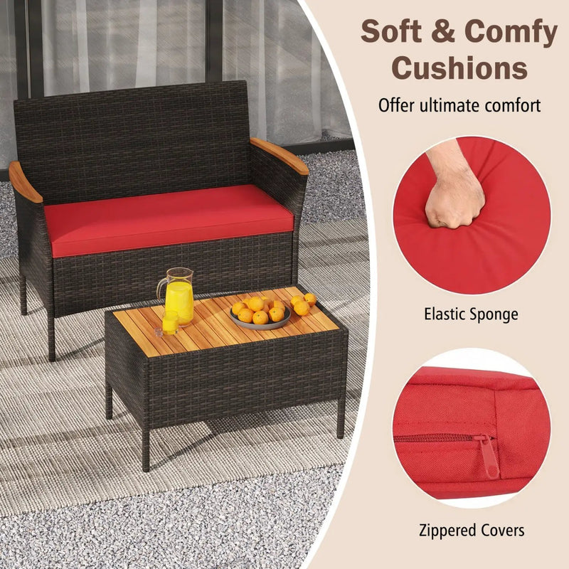 8 Piece Patio Wicker Sofa Set 4 Rattan Chairs and 2 Loveseat with 2 Table by DirectDeals