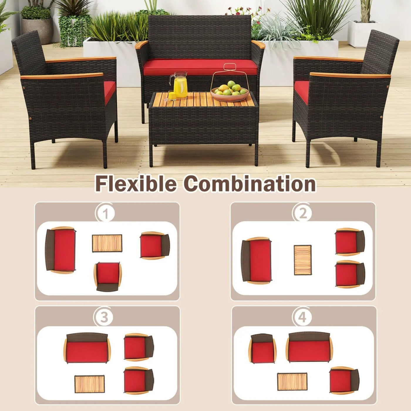 8 Piece Patio Wicker Sofa Set 4 Rattan Chairs and 2 Loveseat with 2 Table by DirectDeals