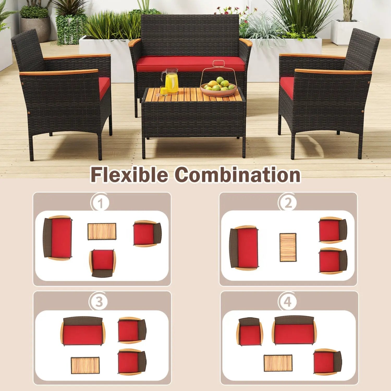 8 Piece Patio Wicker Sofa Set 4 Rattan Chairs and 2 Loveseat with 2 Table by DirectDeals