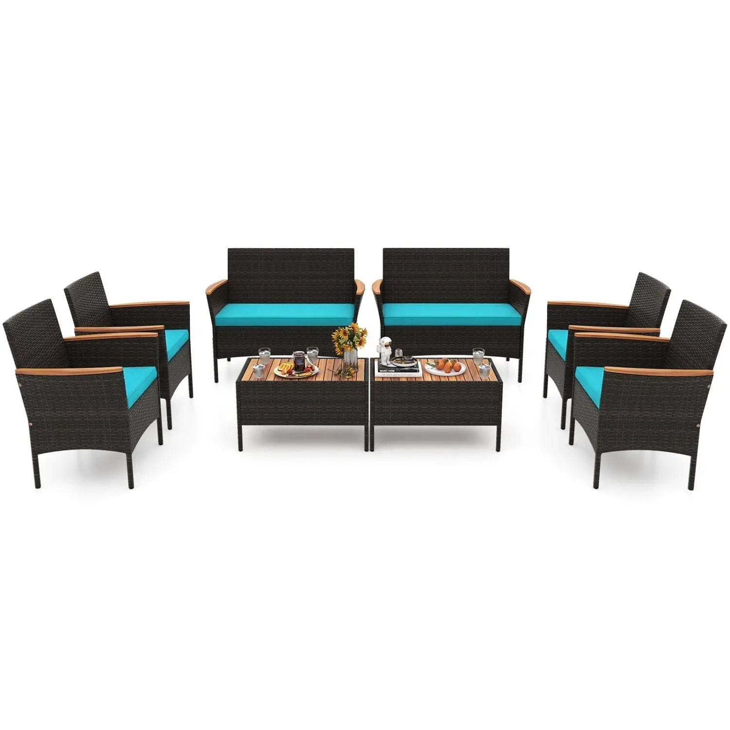 8-Piece Patio Conversation Set with Cushions - Turquoise by DirectDeals