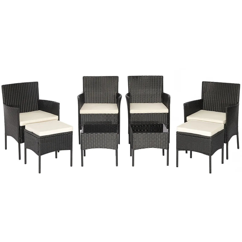 8 Pieces Patio Wicker Conversation Set with 2 Coffee Tables and 2 Ottomans by DirectDeals