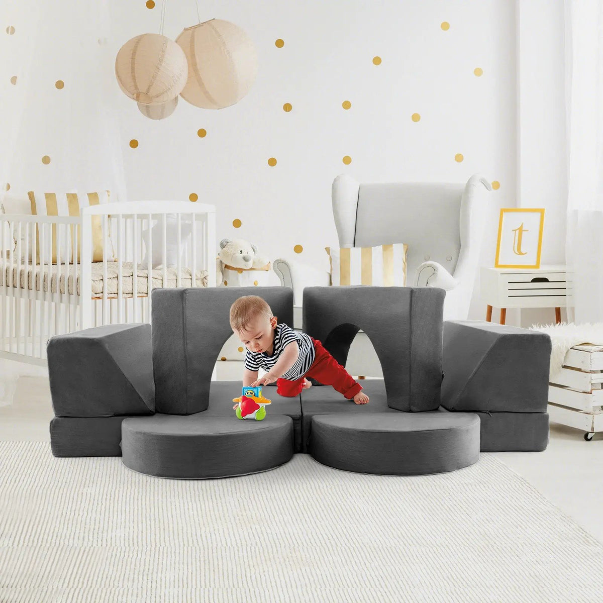 8 Pieces Kids Modular Play Sofa with Detachable Cover for Playroom and Bedroom by DirectDeals