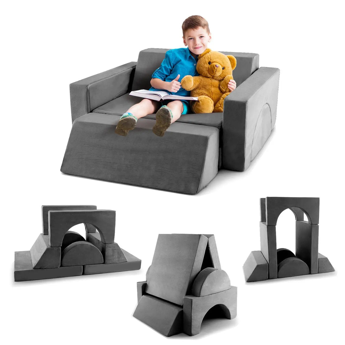 8 Pieces Kids Modular Play Sofa with Detachable Cover for Playroom and Bedroom by DirectDeals