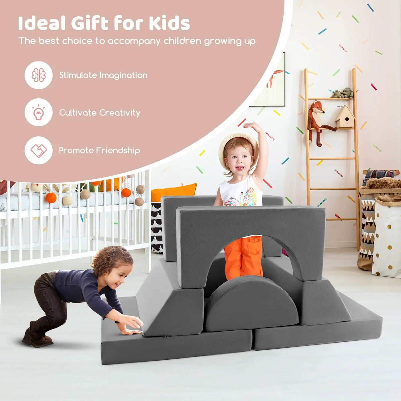8 Pieces Kids Modular Play Sofa with Detachable Cover for Playroom and Bedroom by DirectDeals