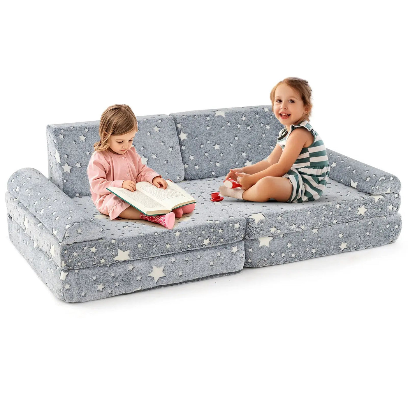 8 Pieces Modular Kids Play Couch Glow in the Dark Toddler Sectional Sofa by DirectDeals