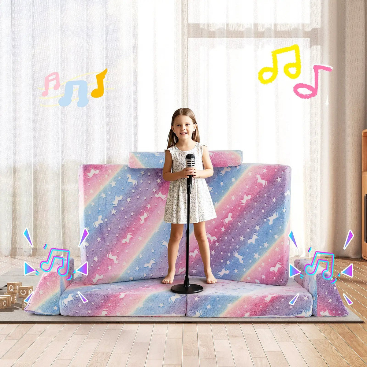 8 Pieces Modular Kids Play Couch Glow in the Dark Toddler Sectional Sofa by DirectDeals