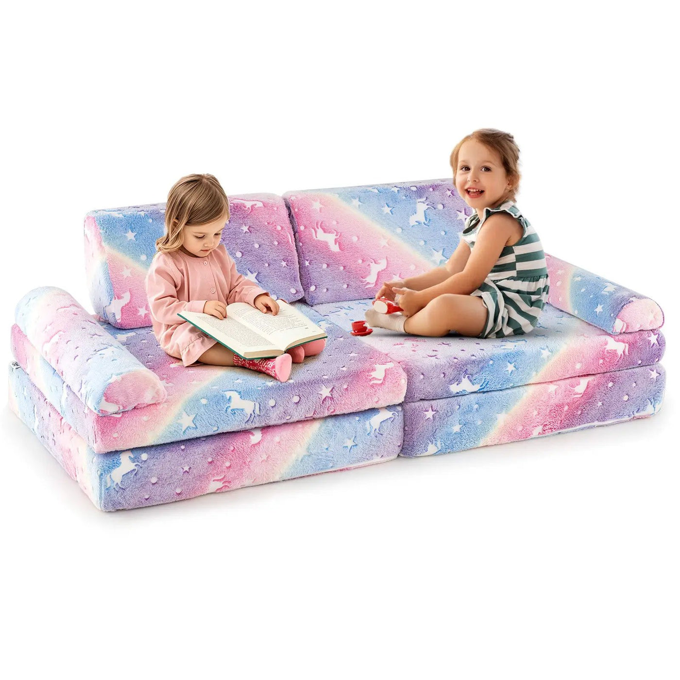 8 Pieces Modular Kids Play Couch Glow in the Dark Toddler Sectional Sofa by DirectDeals