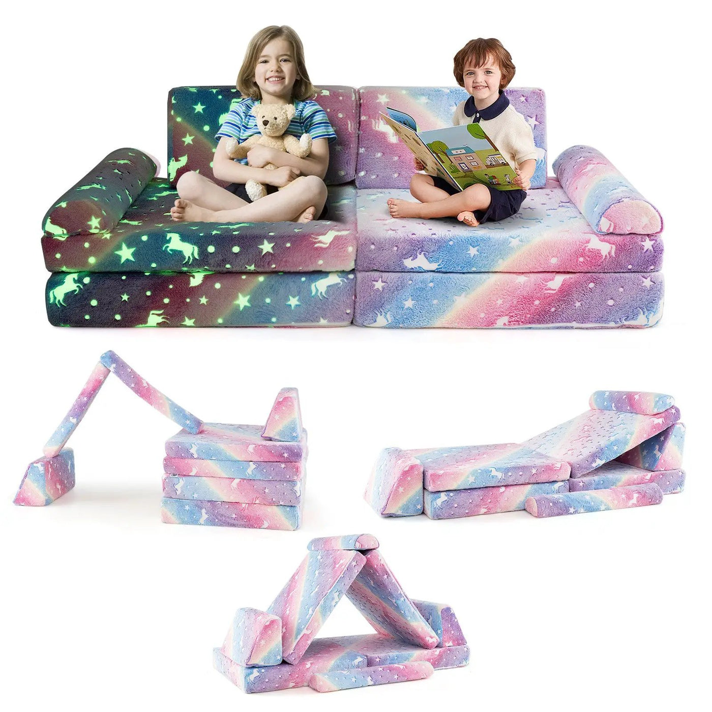 8 Pieces Modular Kids Play Couch Glow in the Dark Toddler Sectional Sofa by DirectDeals