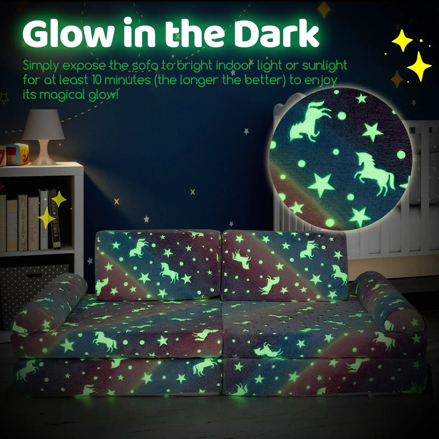 8 Pieces Modular Kids Play Couch Glow in the Dark Toddler Sectional Sofa by DirectDeals