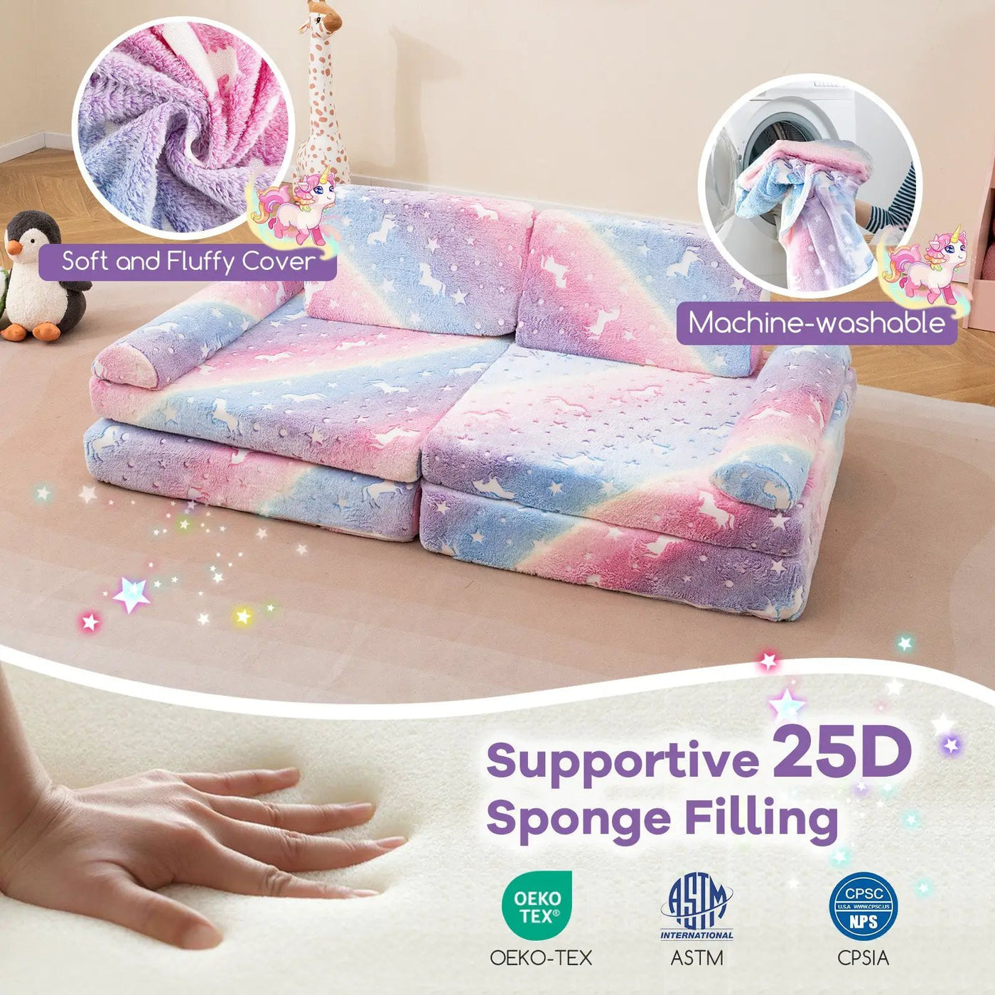 8 Pieces Modular Kids Play Couch Glow in the Dark Toddler Sectional Sofa by DirectDeals