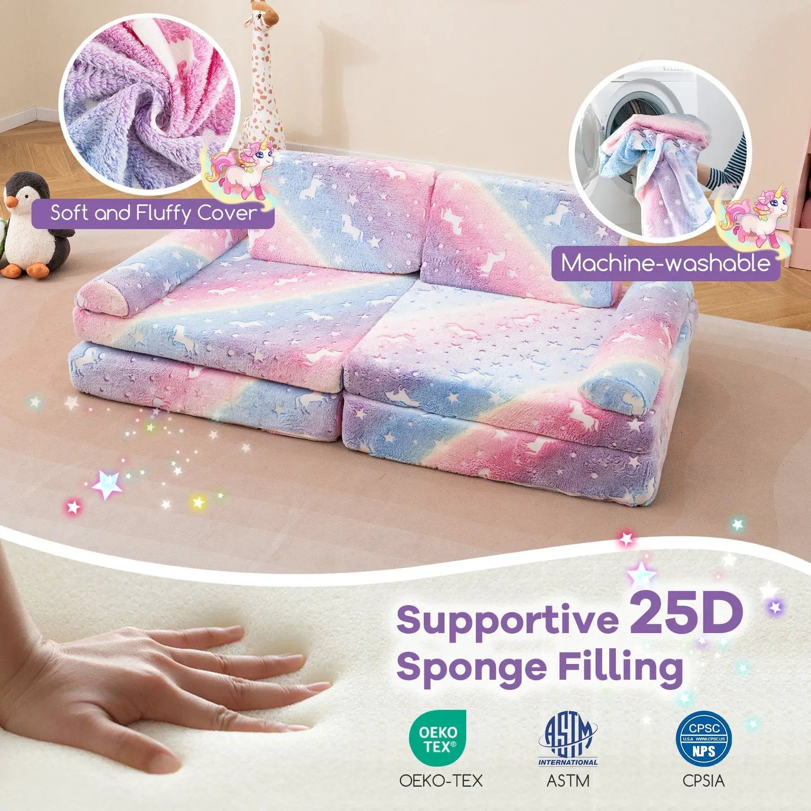 8 Pieces Modular Kids Play Couch Glow in the Dark Toddler Sectional Sofa by DirectDeals