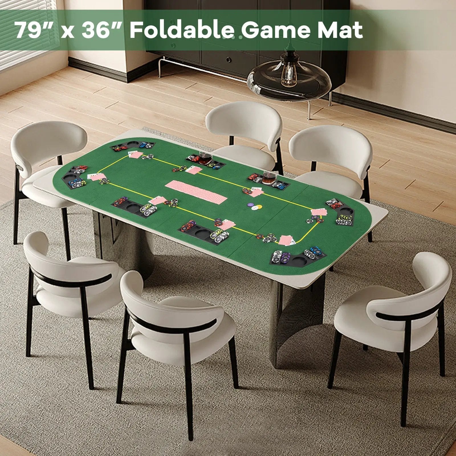 79 x 36 Inch 8-Player Foldable Poker Table Top with Carry Bag and Cup Holders by DirectDeals