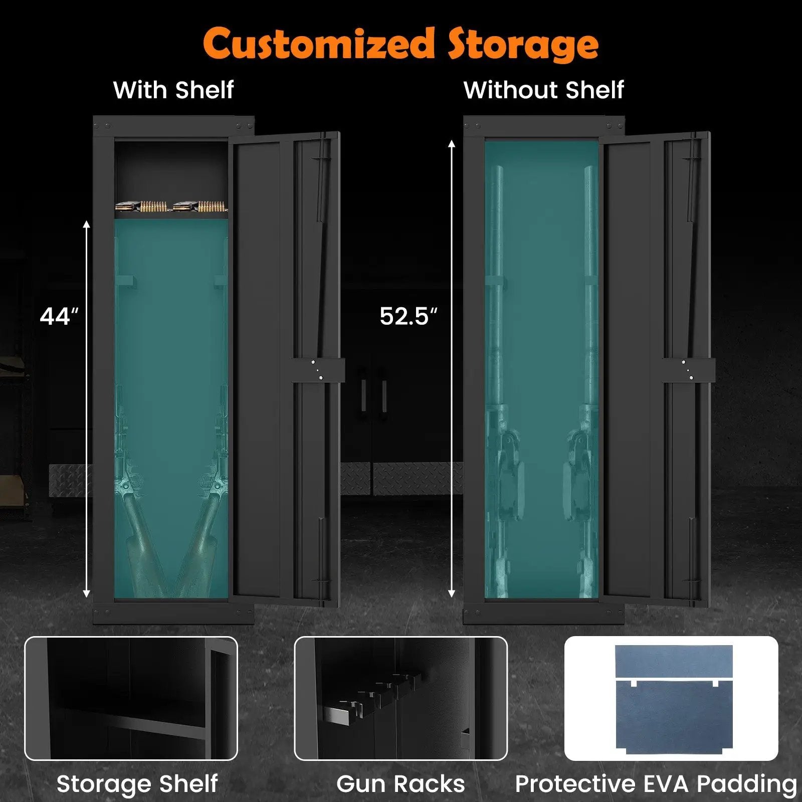 8 Rifle Safe Large Gun Cabinet with Storage Shelf-Black by DirectDeals