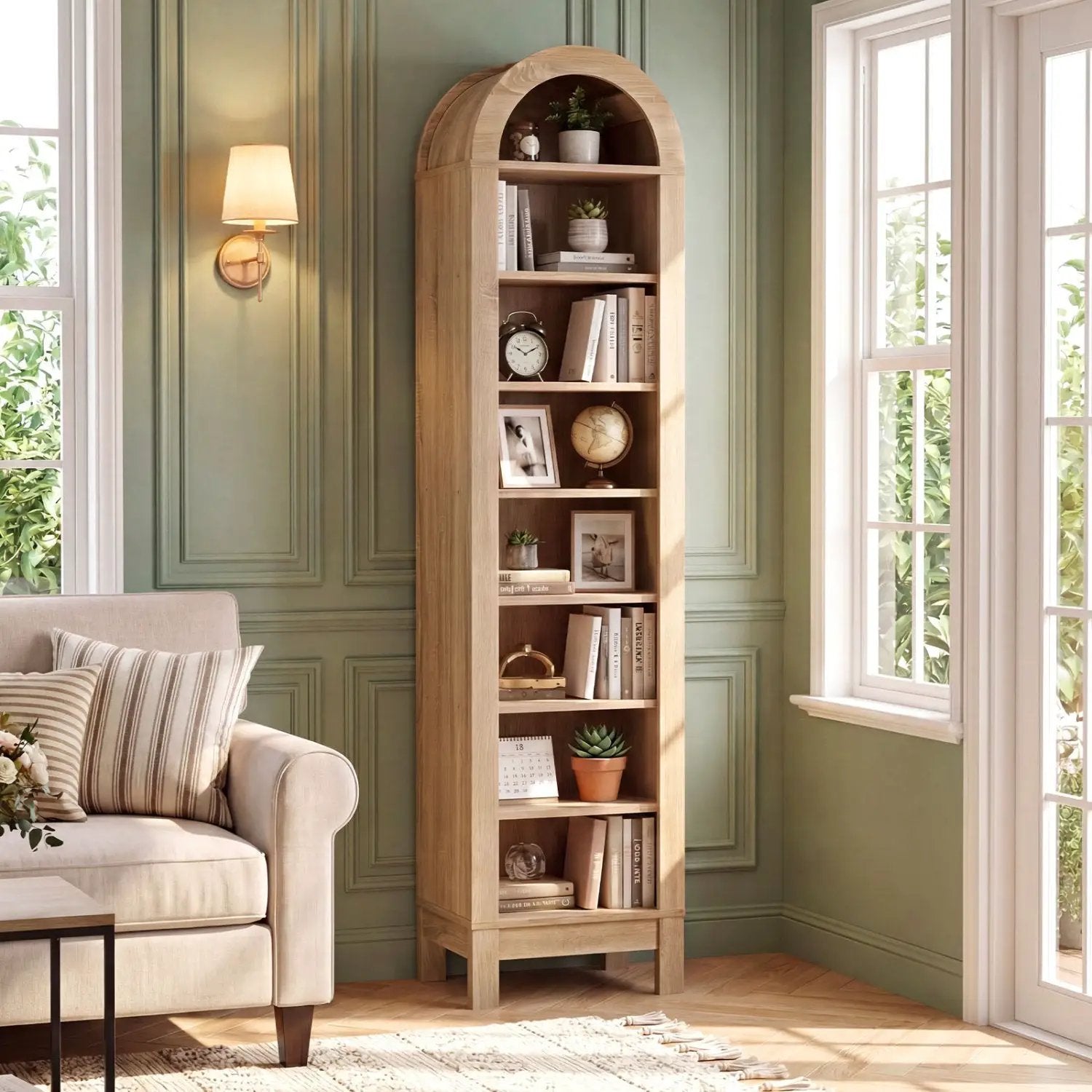 8-Tier Modern Arch Bookshelf with 3 Adjustable Shelves by DirectDeals