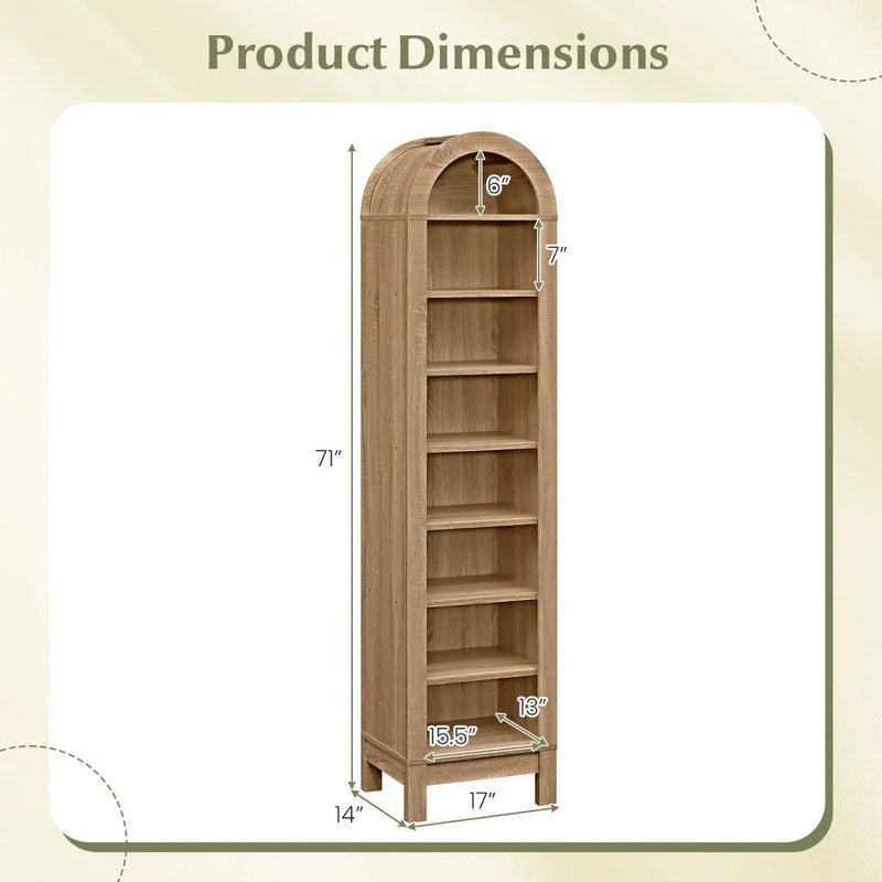 8-Tier Modern Arch Bookshelf with 3 Adjustable Shelves by DirectDeals