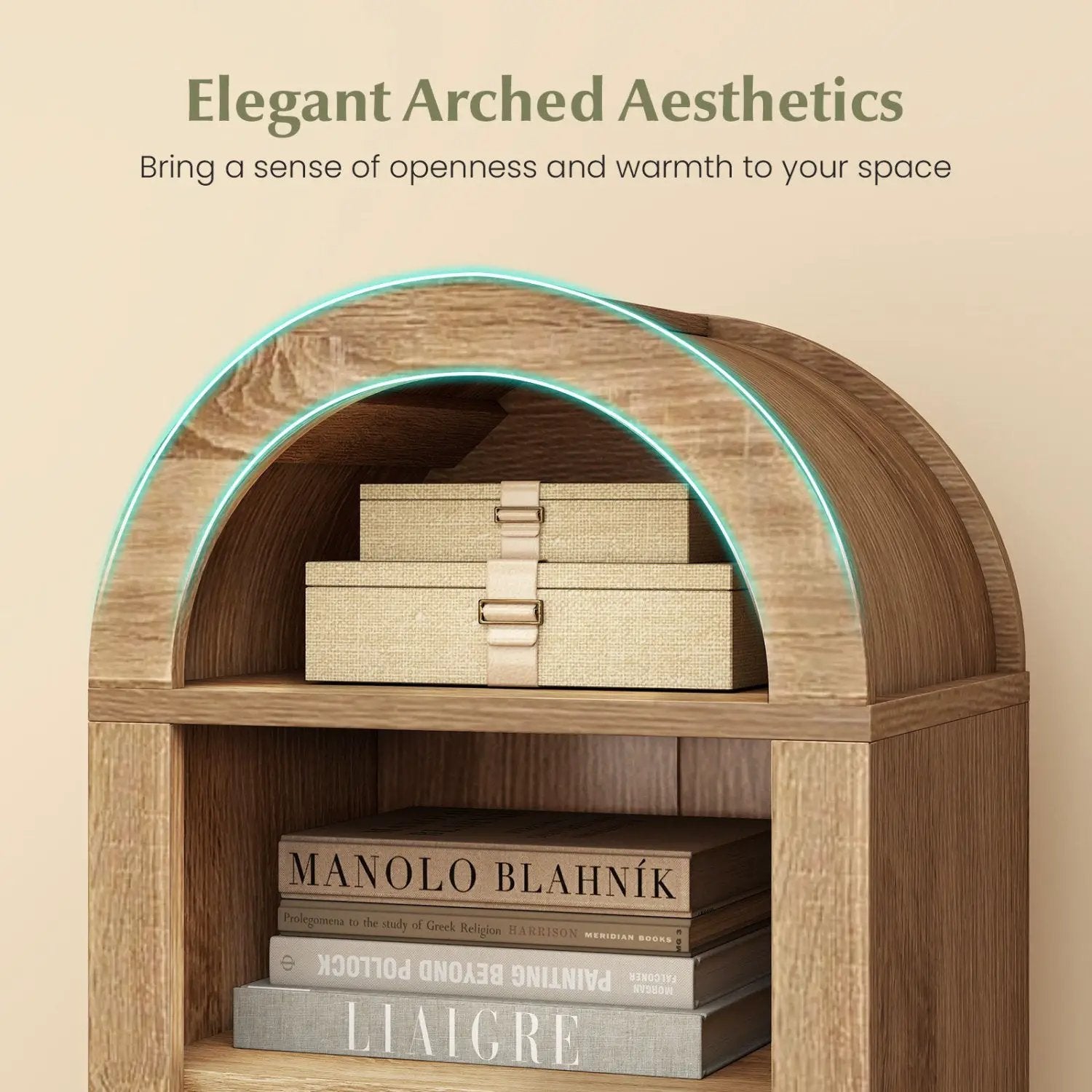 8-Tier Modern Arch Bookshelf with 3 Adjustable Shelves by DirectDeals