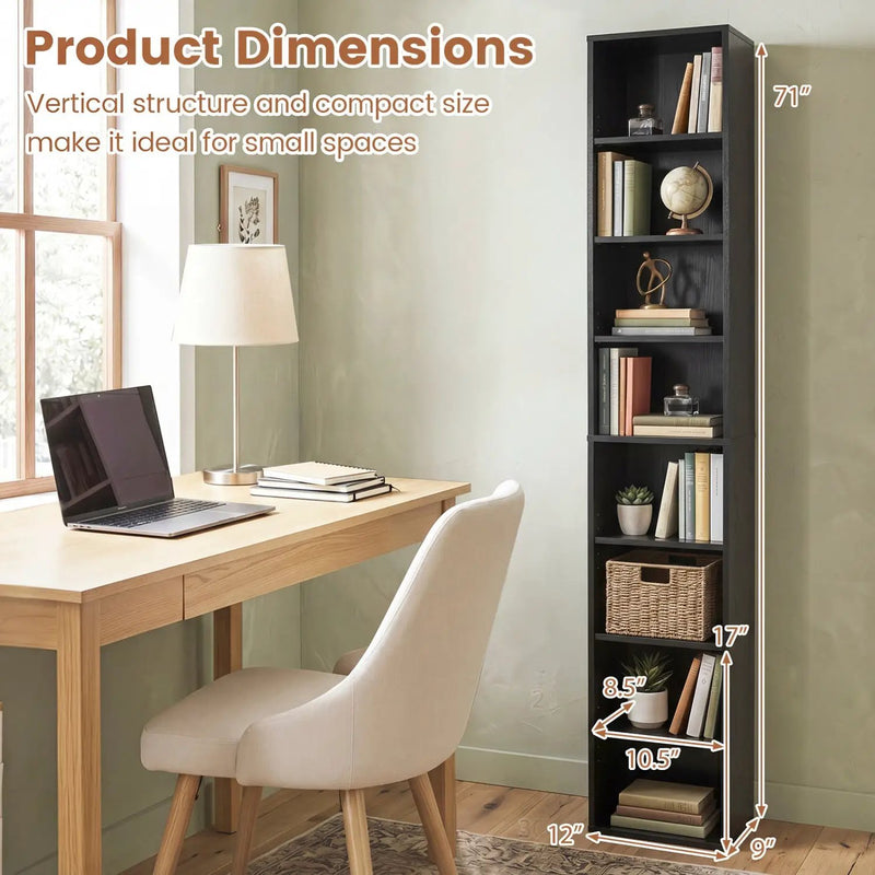 8-Tier Narrow Bookshelf with Adjustable Shelves by DirectDeals