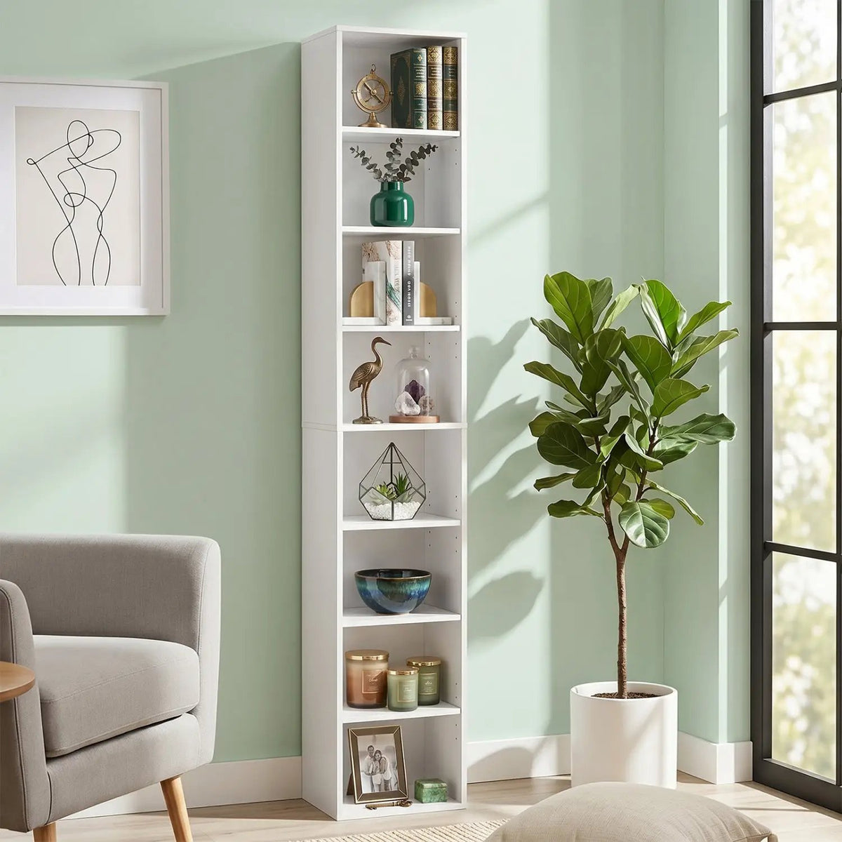 8-Tier Narrow Bookshelf with Adjustable Shelves by DirectDeals