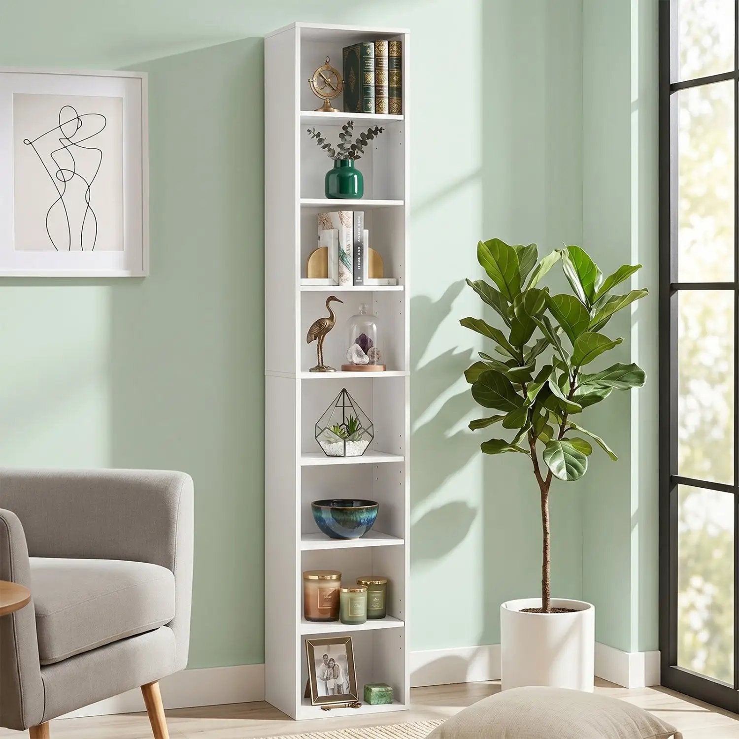 8-Tier Narrow Bookshelf with Adjustable Shelves by DirectDeals