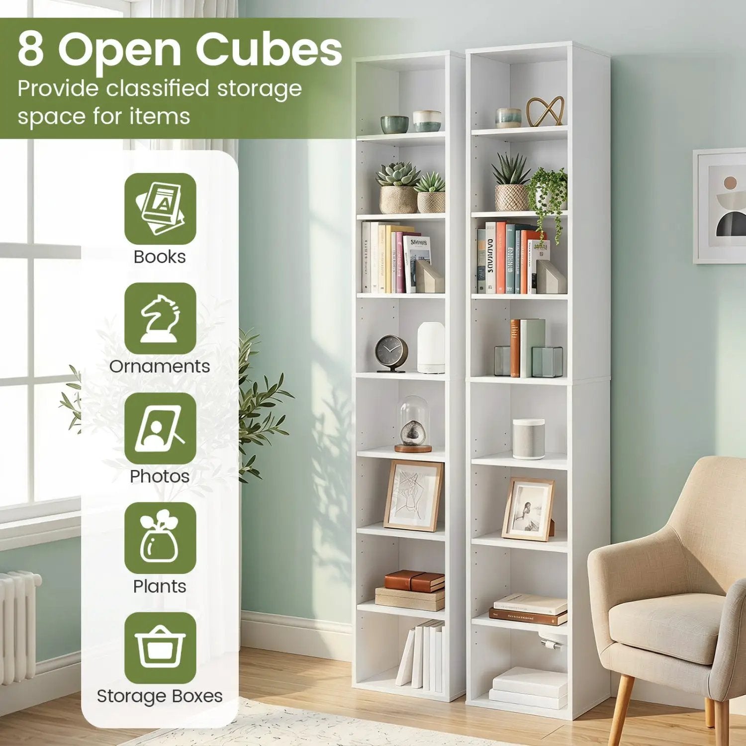 8-Tier Narrow Bookshelf with Adjustable Shelves by DirectDeals