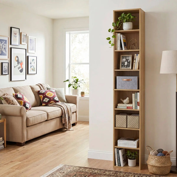 8-Tier Narrow Bookshelf with Adjustable Shelves