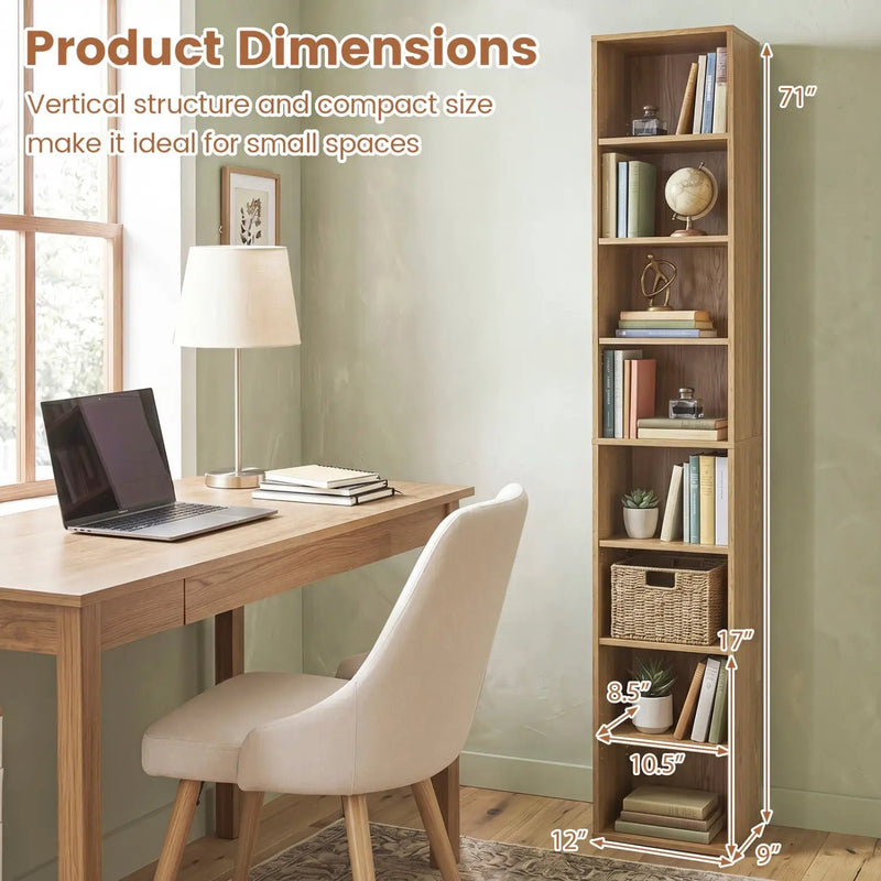 8-Tier Narrow Bookshelf with Adjustable Shelves by DirectDeals